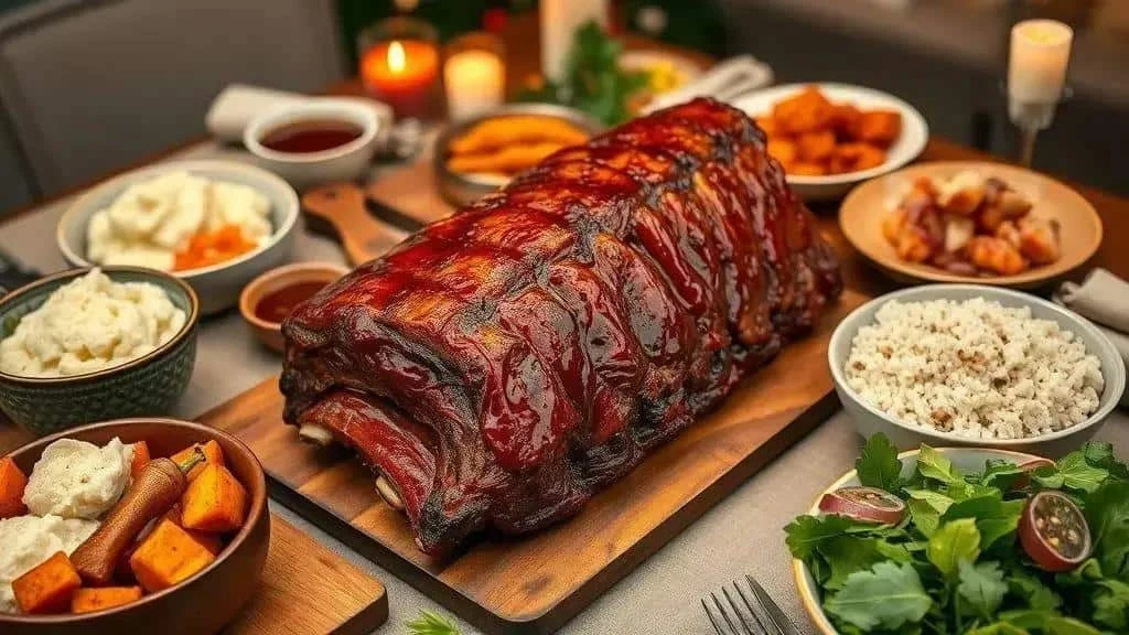 Caramelised pork ribs with accompaniments