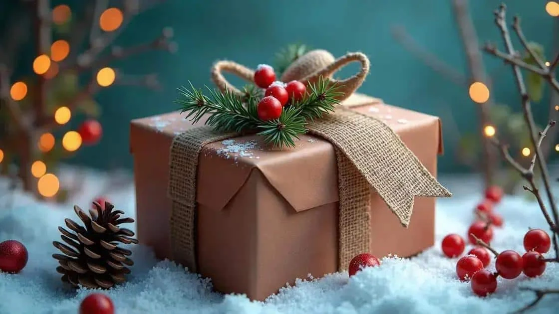 Cardboard Christmas gift with a burlap ribbon