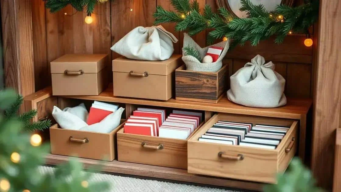 Cards and keepsakes arranged in storage boxes