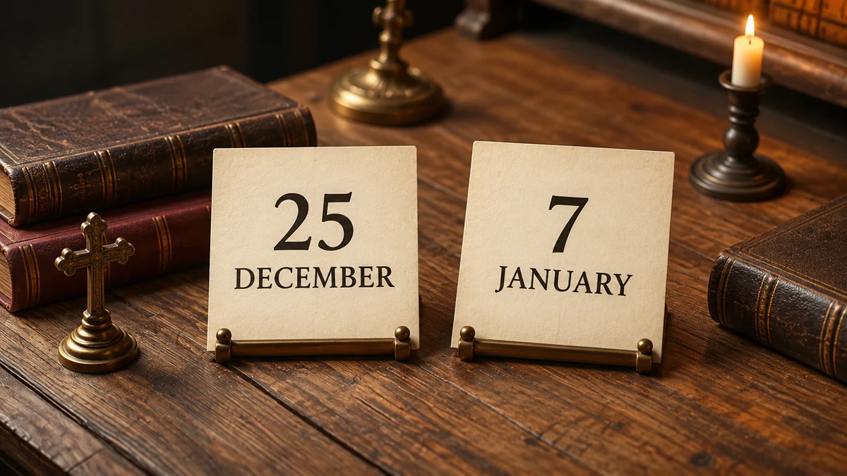 Cards showing 25 December and 7 January Cards showing 25 December and 7 January