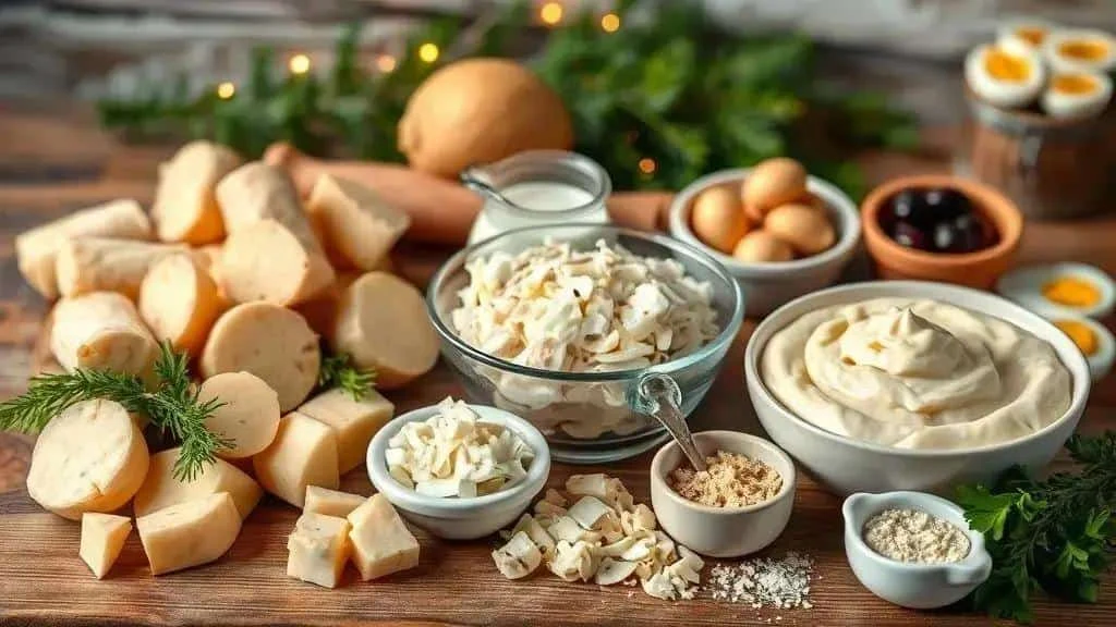 Cassava mash and salt cod filling ingredients Cassava mash and salt cod filling ingredients