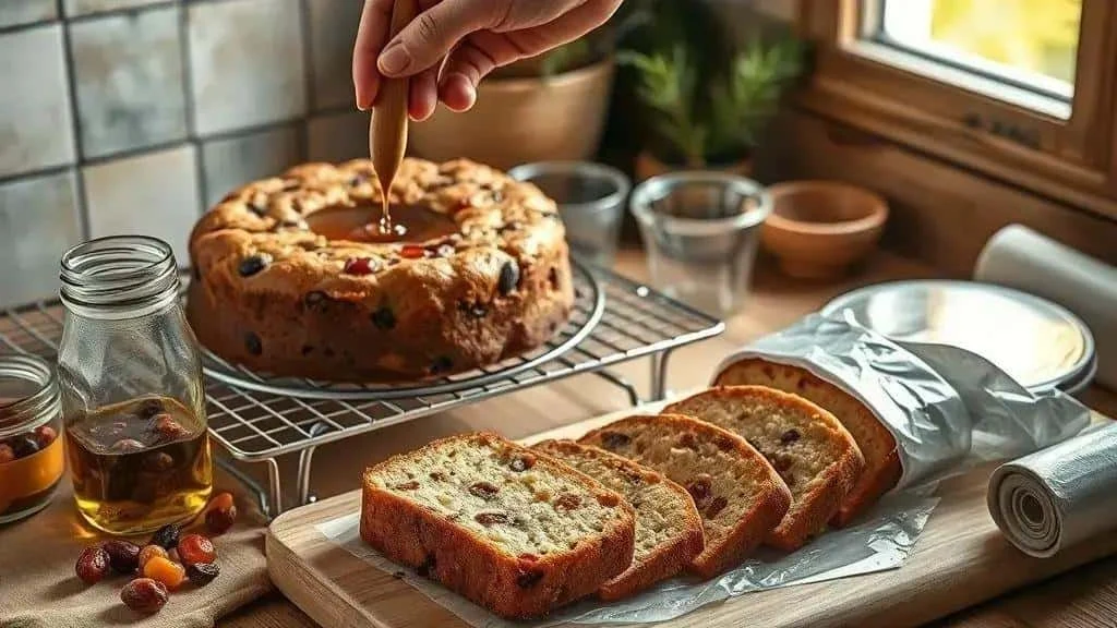 Checking and serving a Christmas fruit cake Checking and serving a Christmas fruit cake