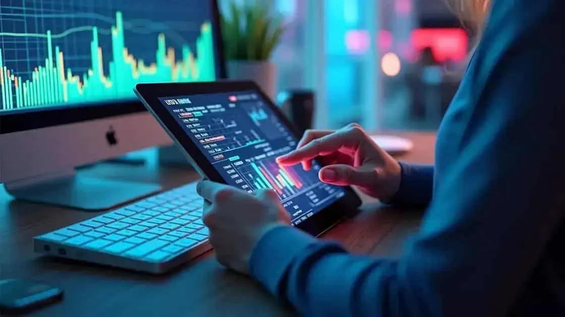 Checking financial charts on a tablet