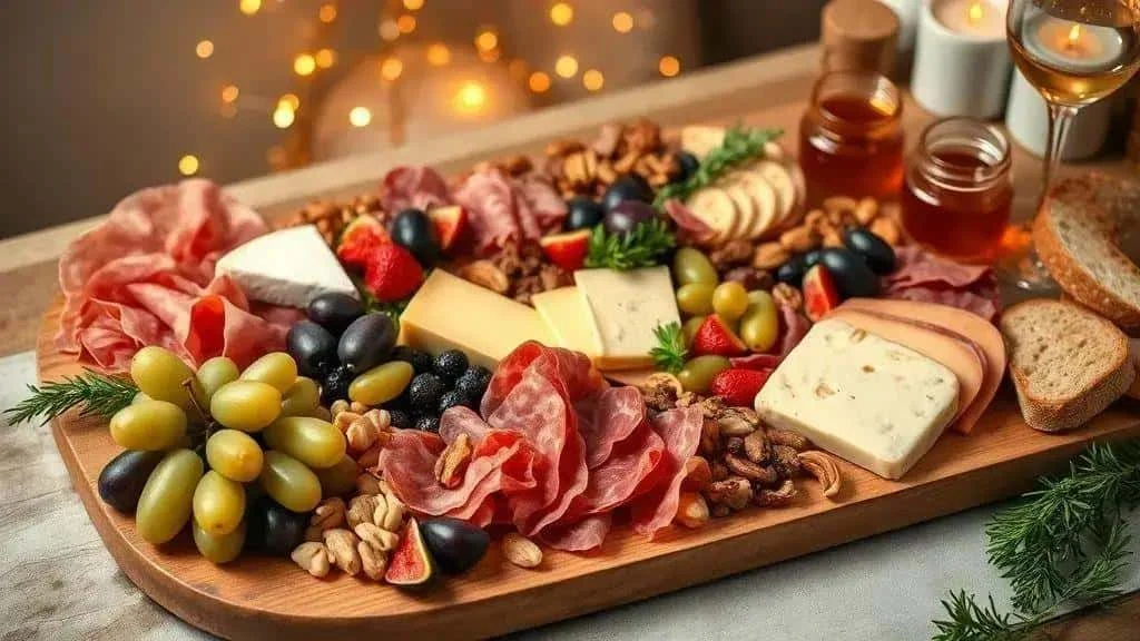 Cheese and charcuterie board with figs and grapes