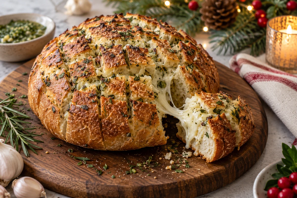 Cheese and herb pull-apart loaf ready to share Cheese and herb pull-apart loaf ready to share