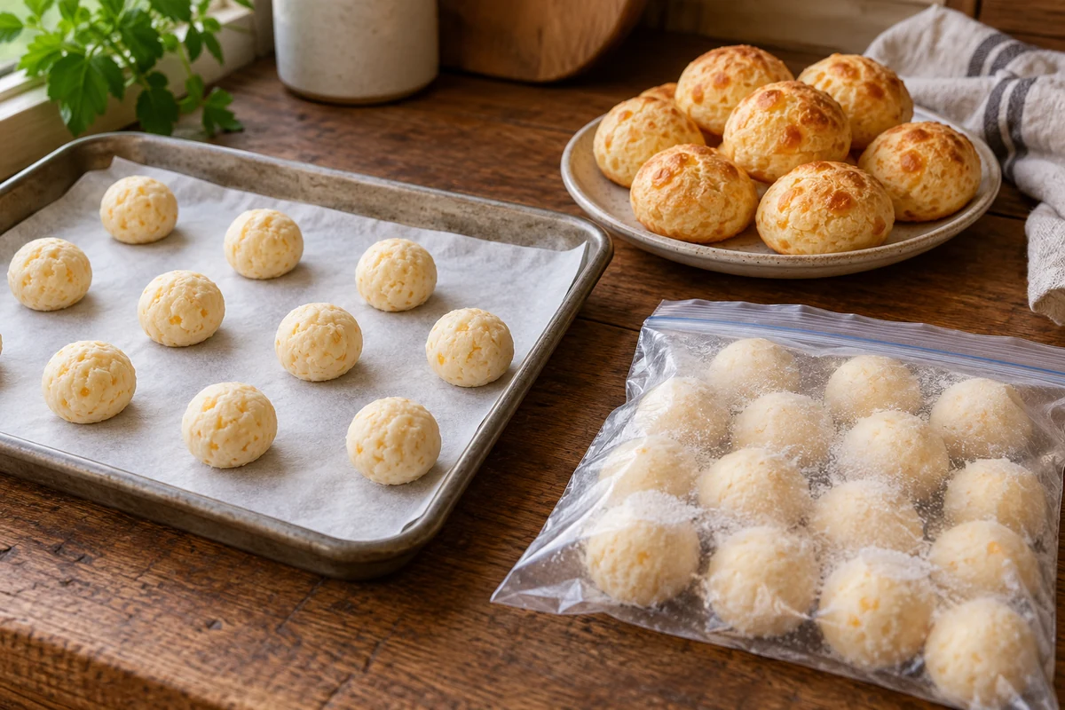 Cheese bread dough balls prepared for freezing Cheese bread dough balls prepared for freezing