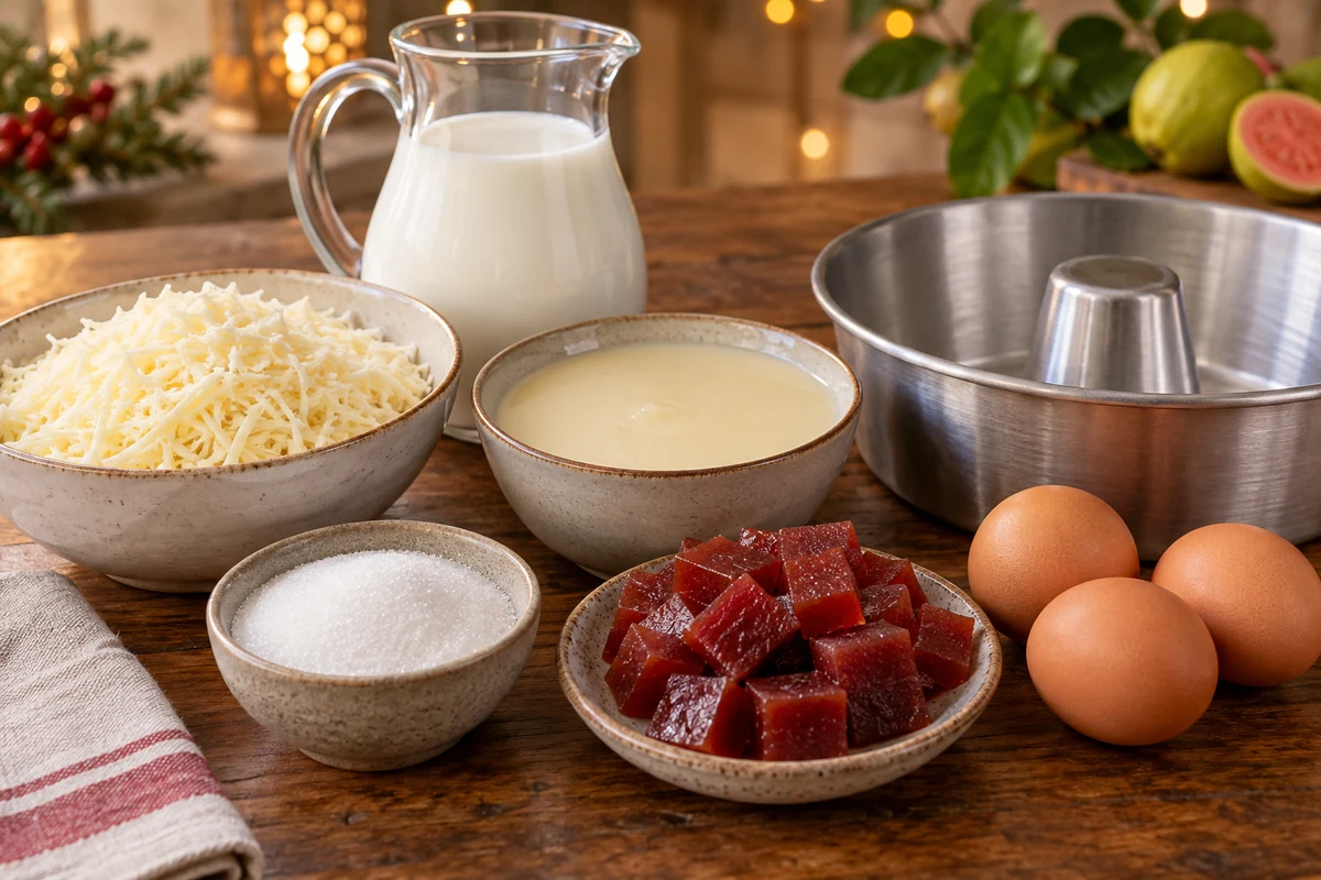 Cheese flan and guava paste ingredients