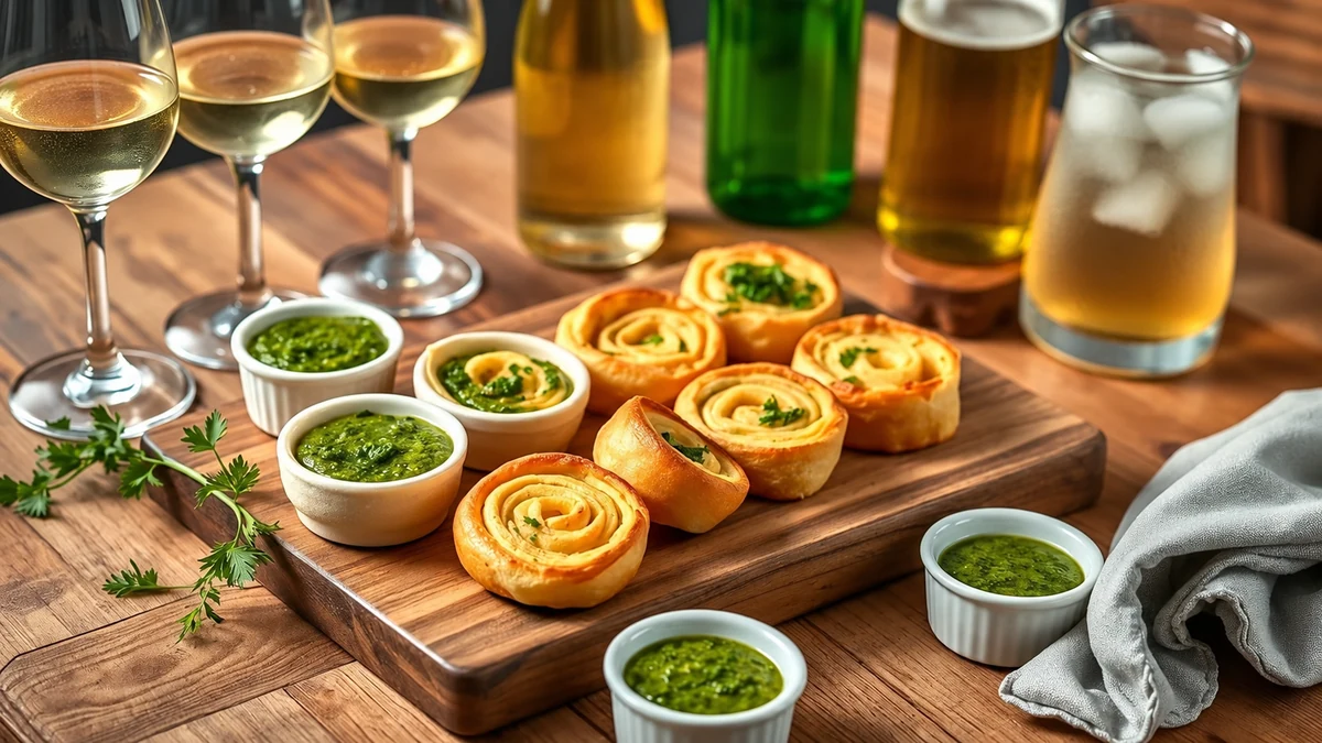 Cheese pinwheels with chimichurri sauce