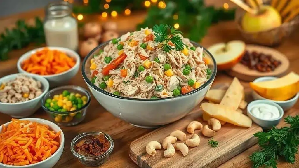 Chicken salad with peas and carrot