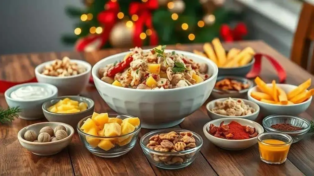 Chicken salpicao variations with fruit and nuts