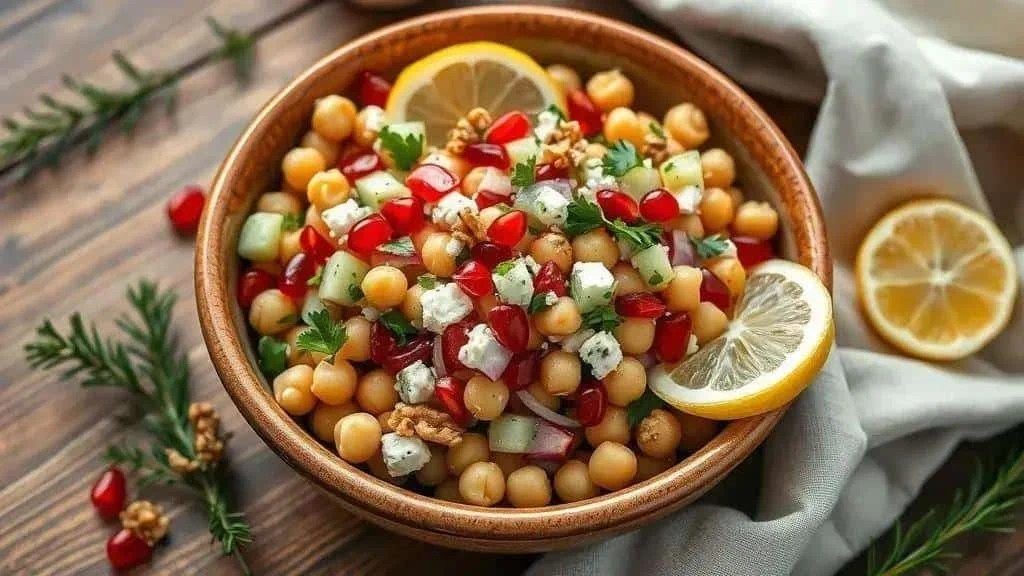 Chickpea salad with cucumber and crumbled feta Chickpea salad with cucumber and crumbled feta