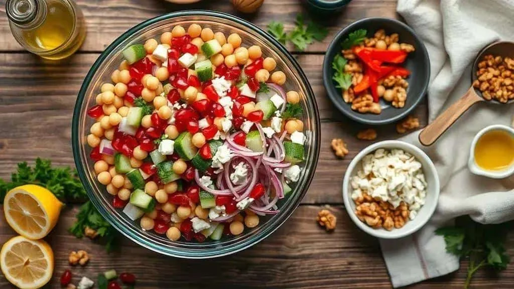 Chickpeas and colourful vegetables ready for a Christmas salad Chickpeas and colourful vegetables ready for a Christmas salad