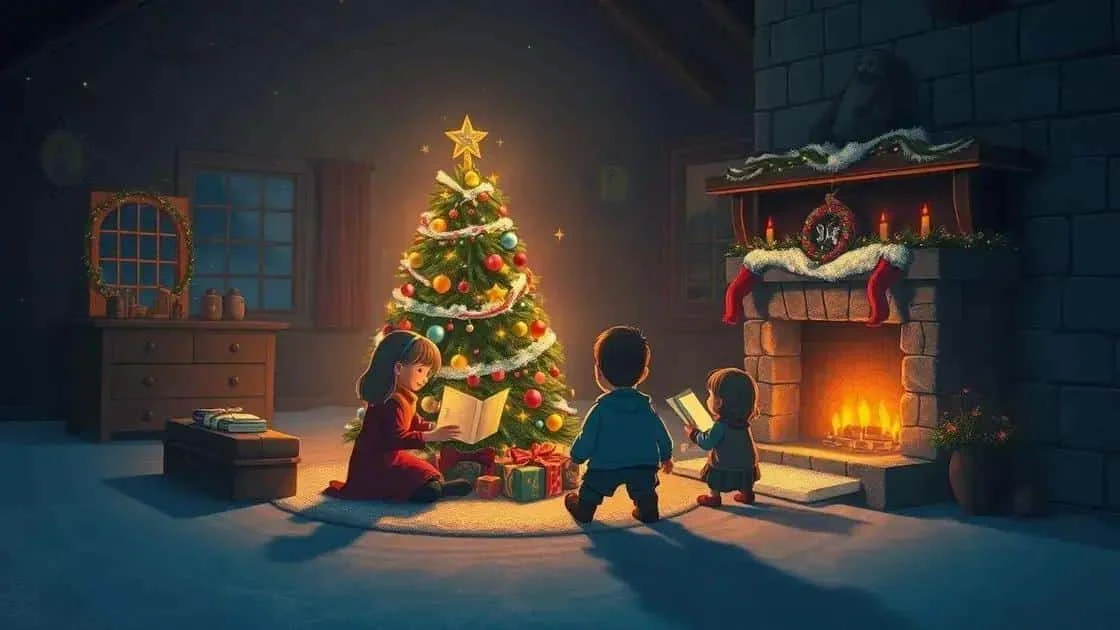 Child reading a Christmas book