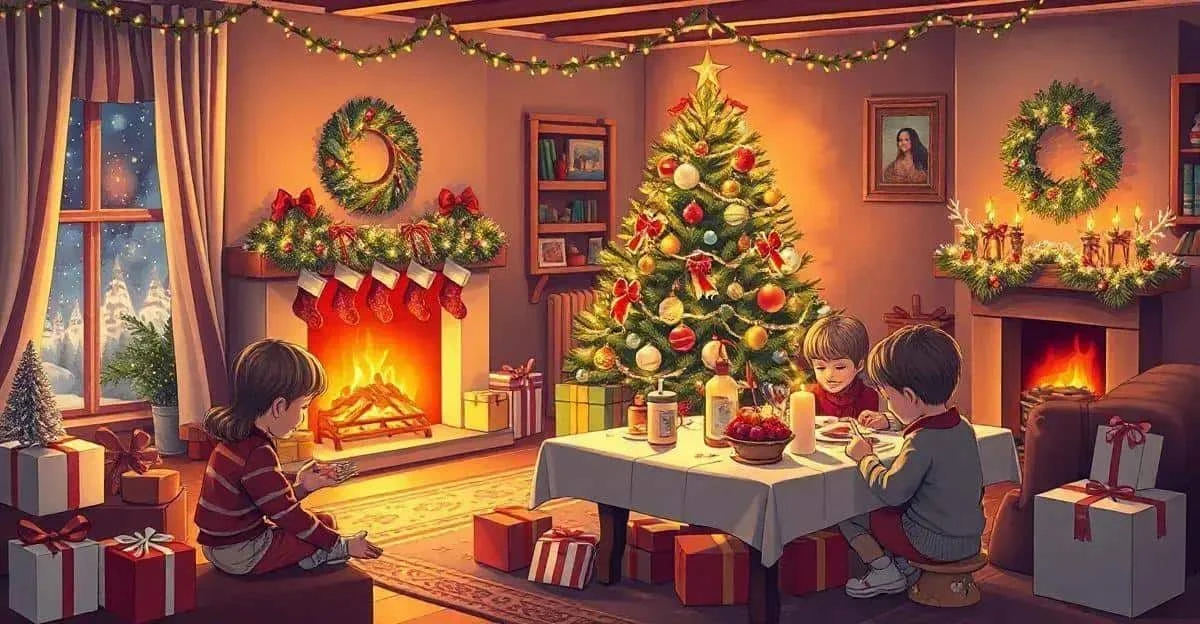 Children gathered around a small Christmas table