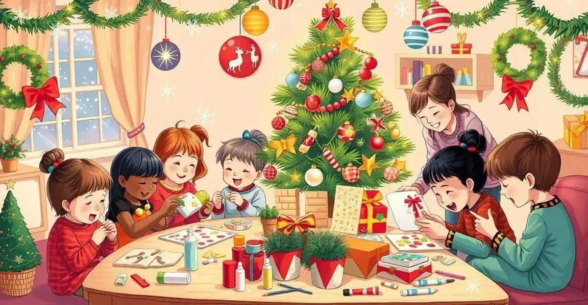 Children making Christmas cards with an adult