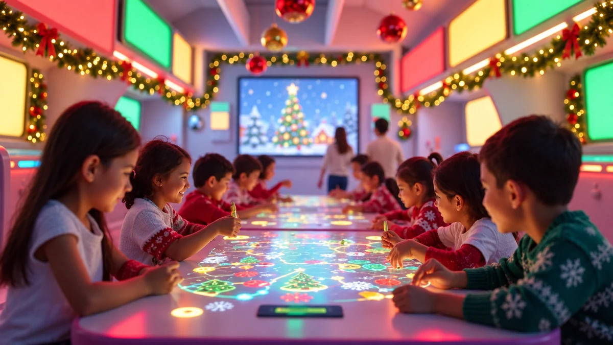 Children playing a learning game around a table