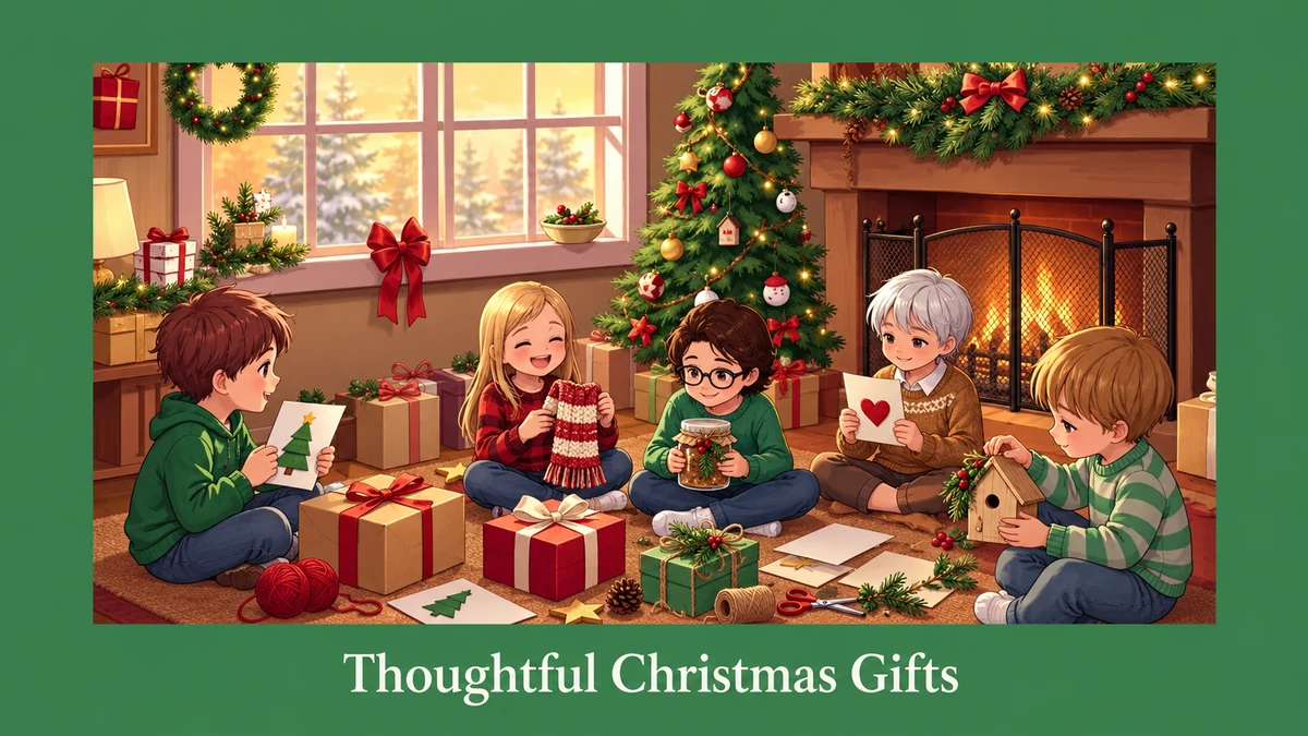 Children sharing thoughtful handmade Christmas gifts