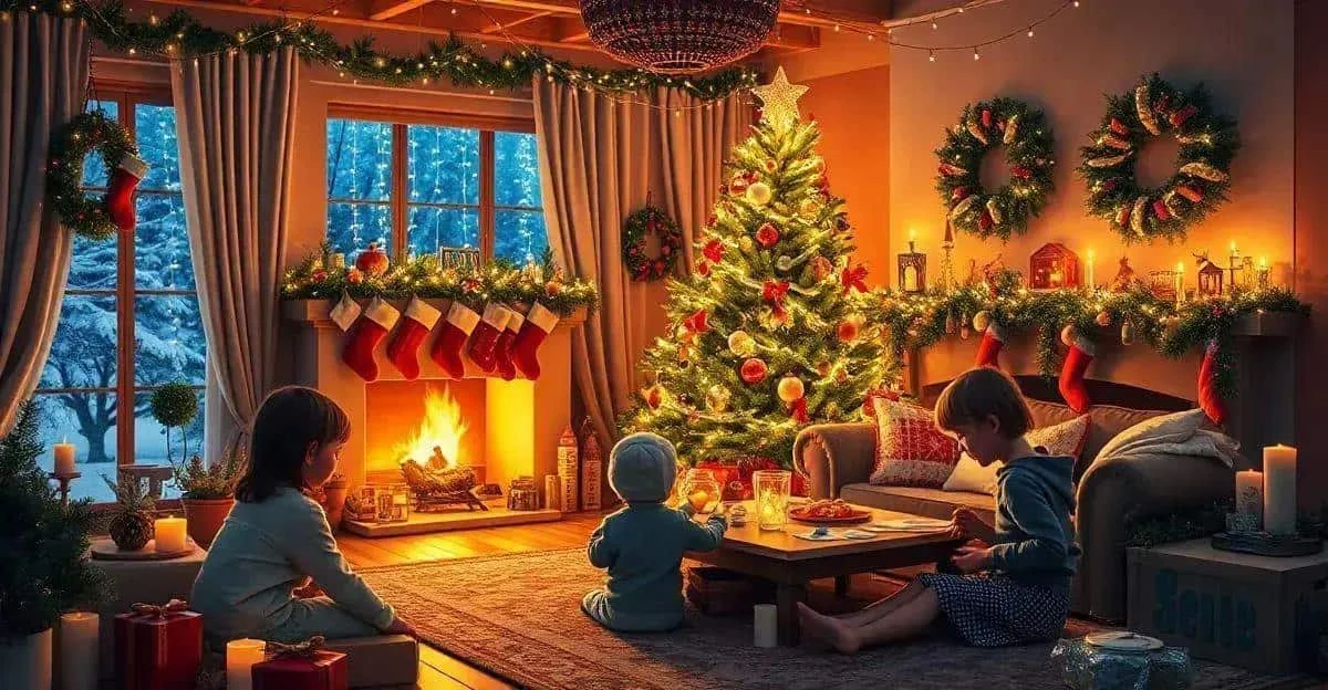 Children spending time together in a decorated Christmas room