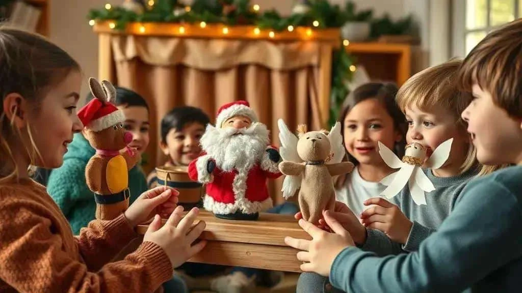 Children taking part in a Christmas puppet activity