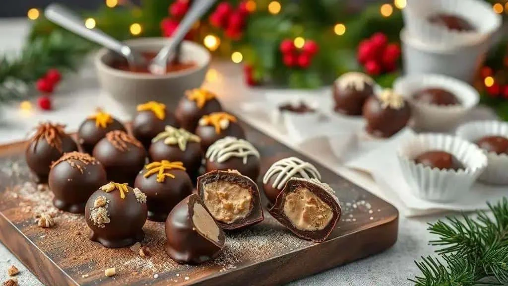 Chilled chocolate bonbons with a creamy filling and colourful toppings Chilled chocolate bonbons with a creamy filling and colourful toppings