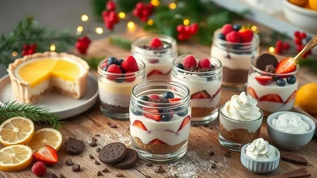 Chilled Christmas desserts in small glass jars