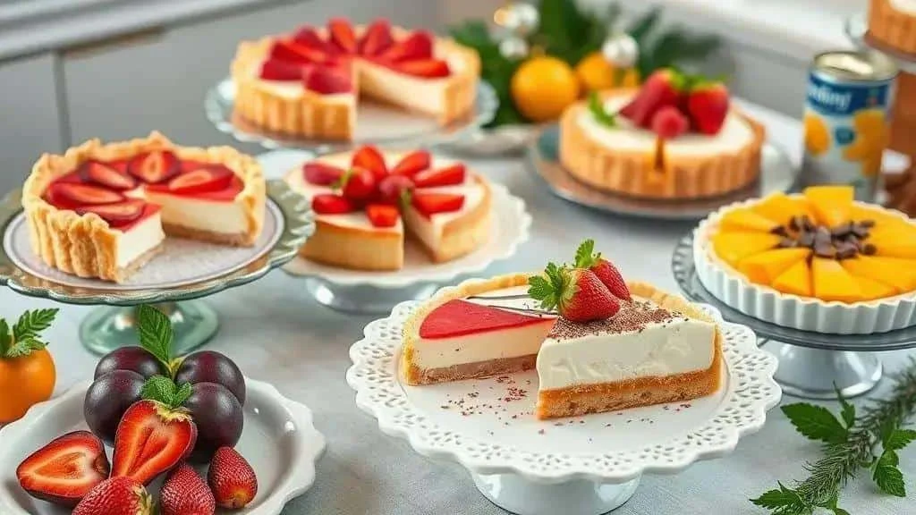 Chilled fruit tarts and cheesecake slices for Christmas