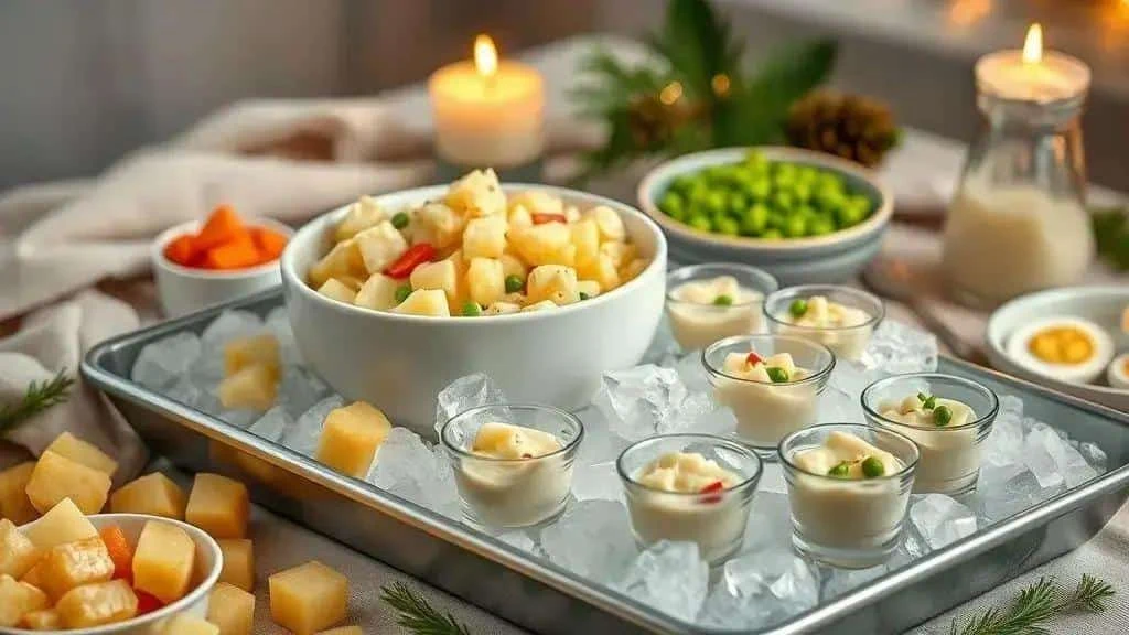 Chilled potato salad prepared for serving