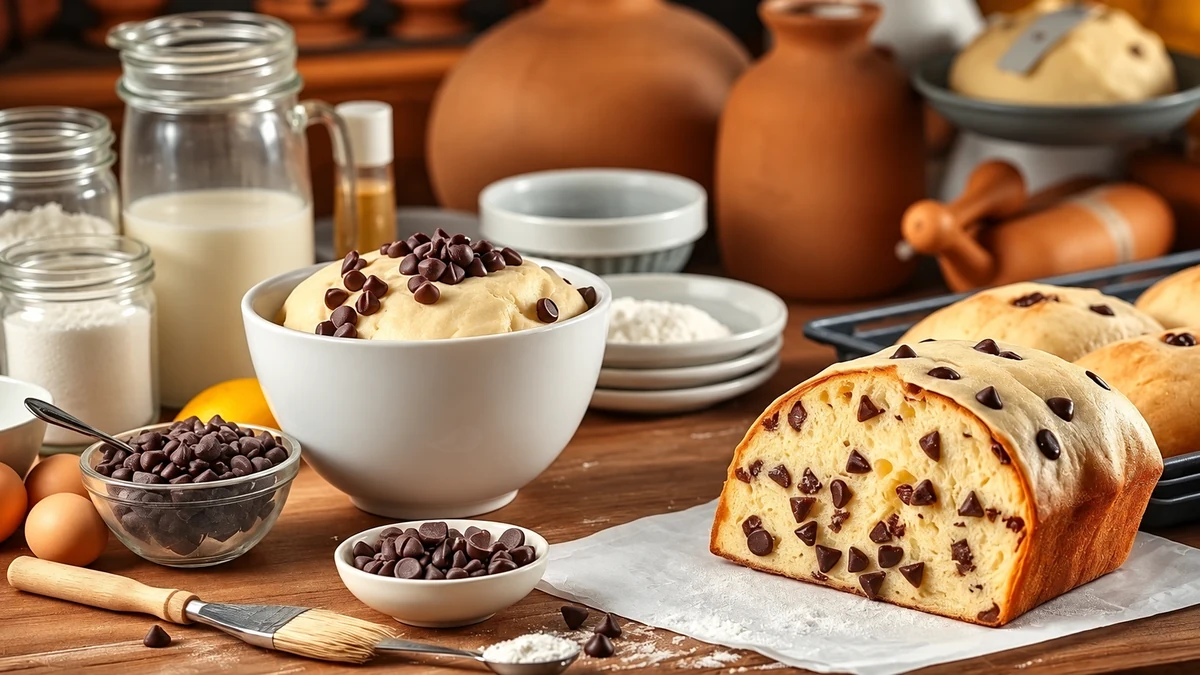 Chocolate chips and sliced chocolate panettone
