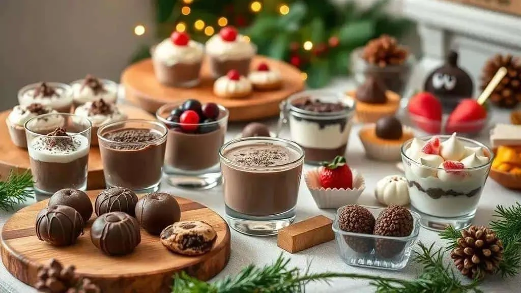 Chocolate dessert cups fruit and small sweet treats Chocolate dessert cups fruit and small sweet treats