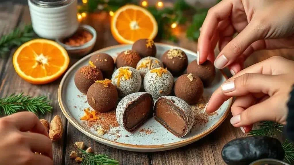 Chocolate orange truffles with cocoa and citrus coatings