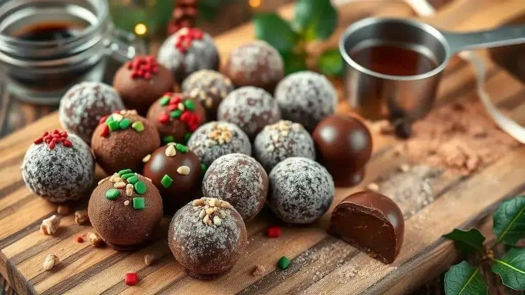 Chocolate truffles decorated for Christmas