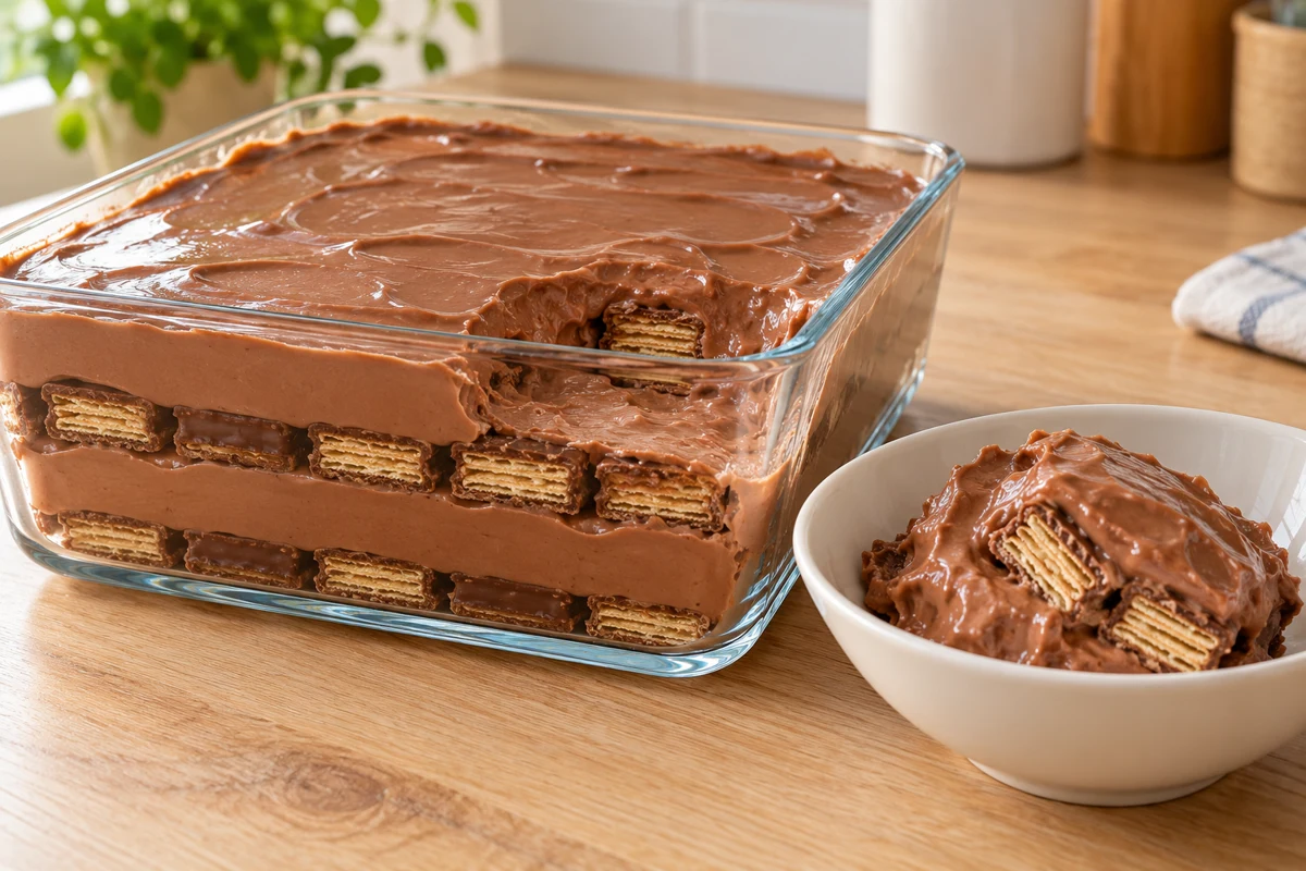 Wafer dessert with two layers of chocolate cream