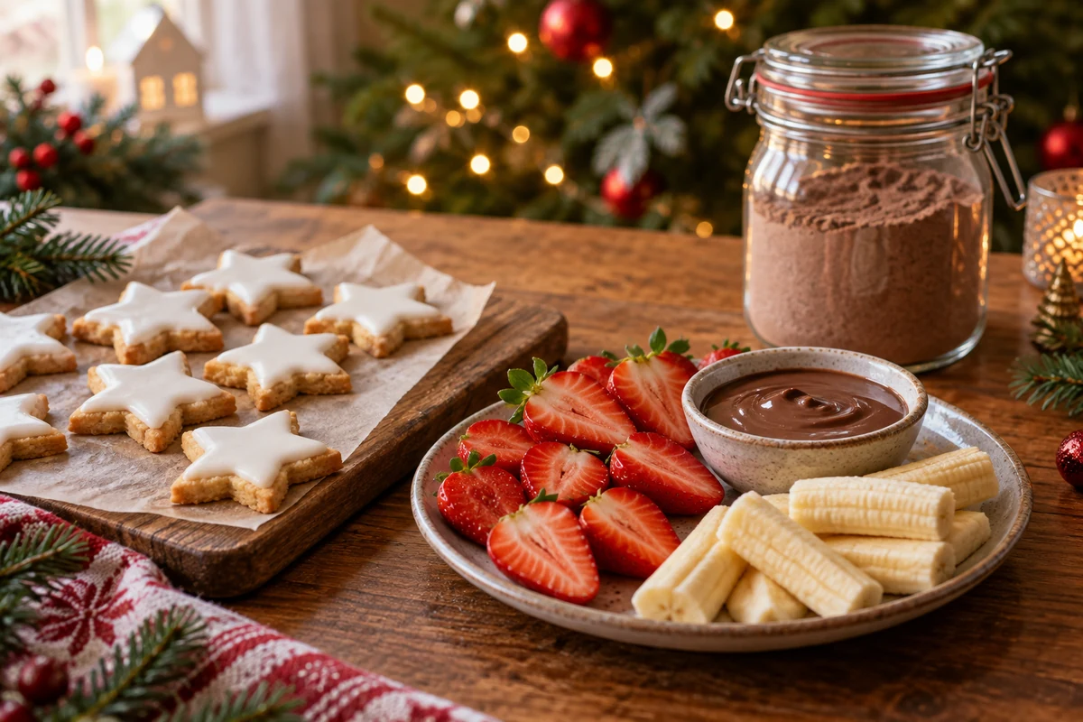 Christmas biscuits and cocoa gifts on a festive table