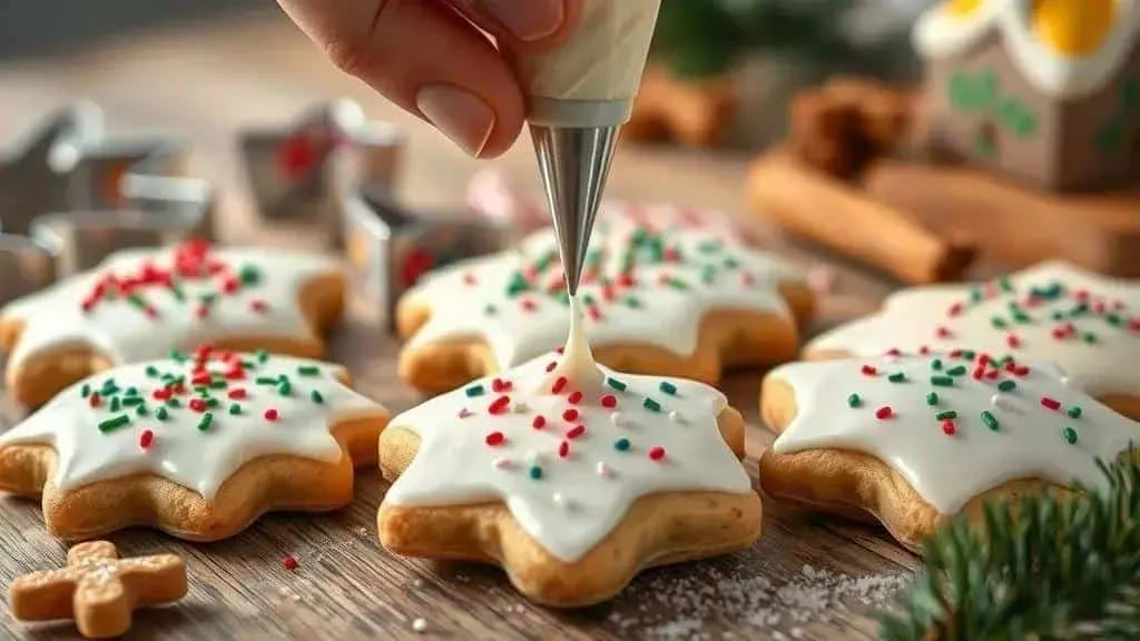 Christmas biscuits decorated with colourful royal icing