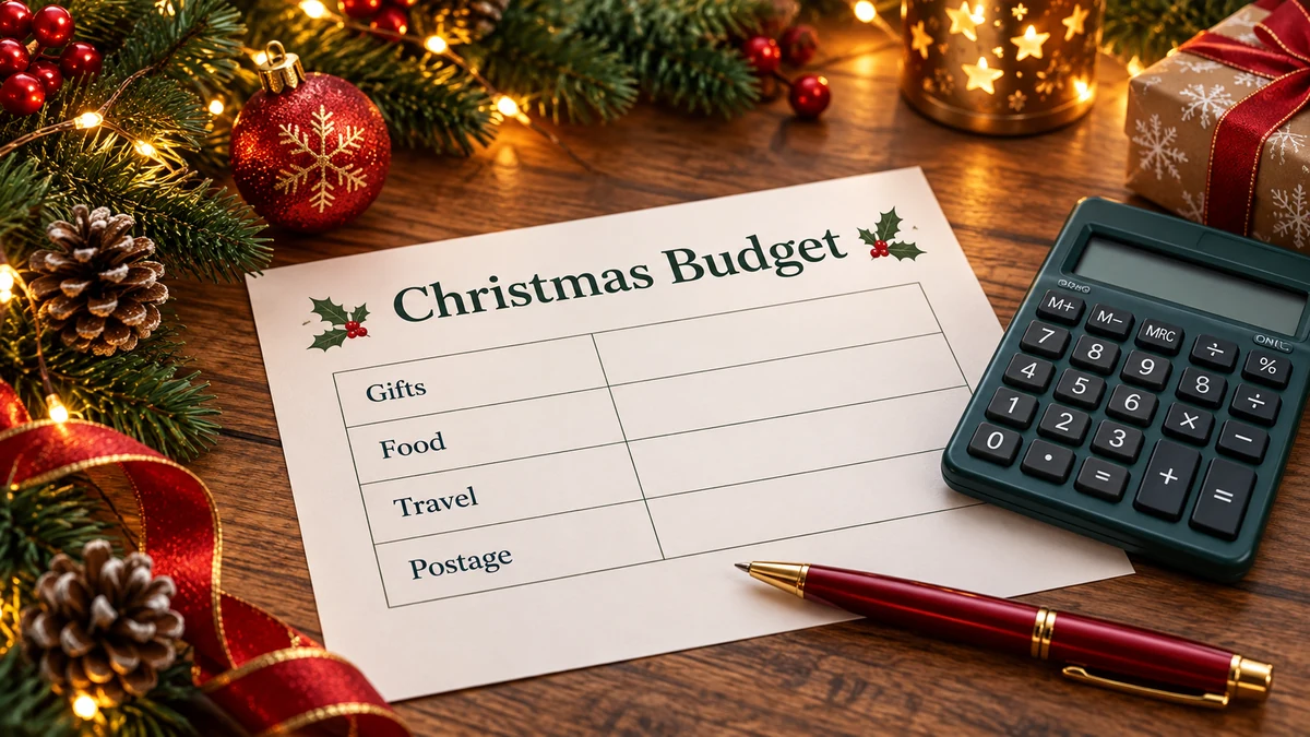Christmas Budget worksheet beside a calculator Christmas Budget worksheet beside a calculator