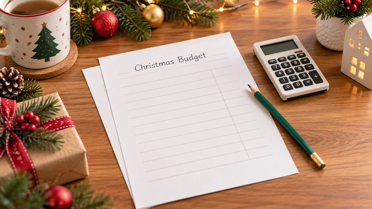 Christmas Budget worksheet with a calculator and pencil