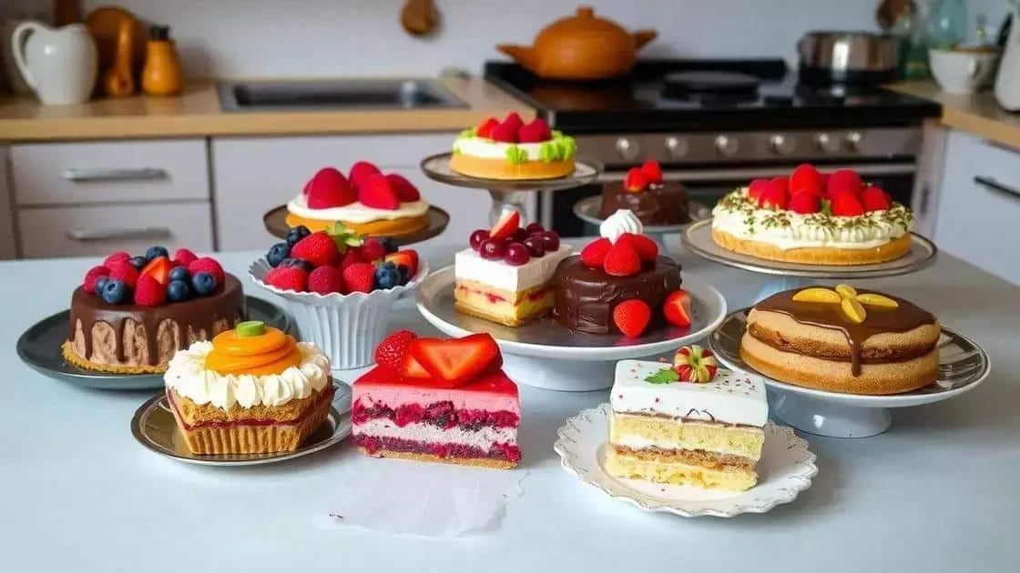Christmas cakes displayed in a kitchen