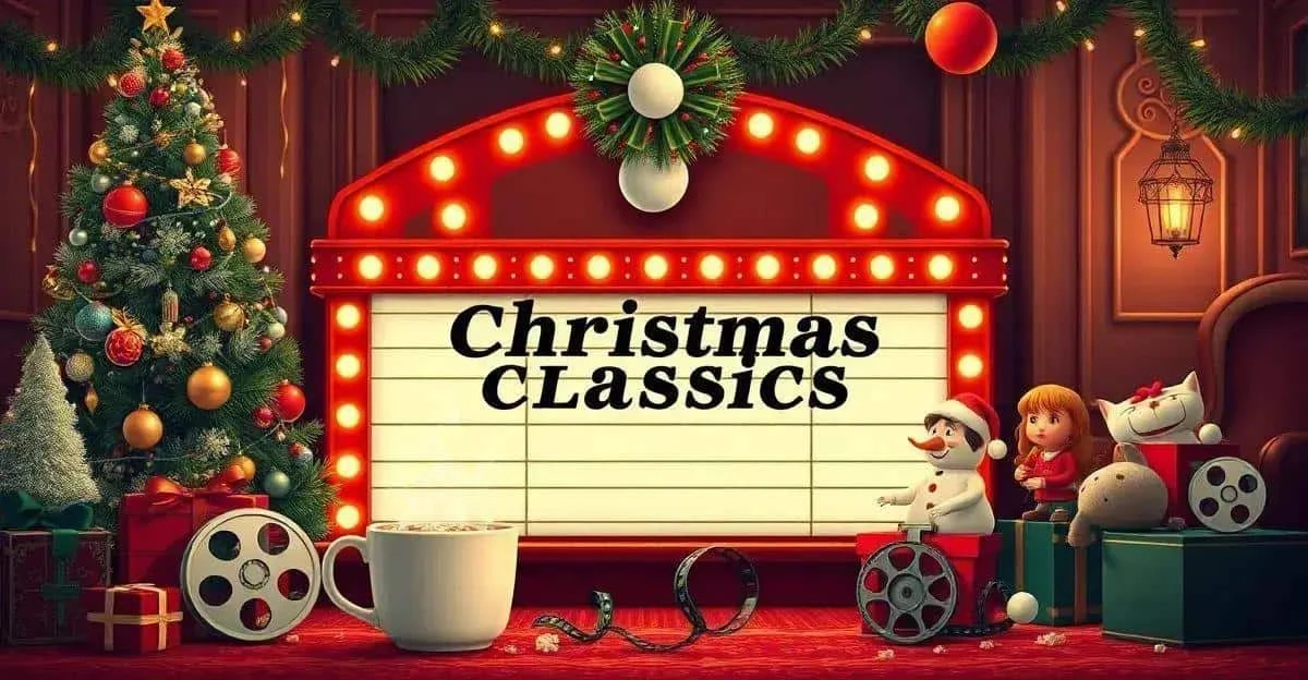 Christmas Classics cinema sign and film reels