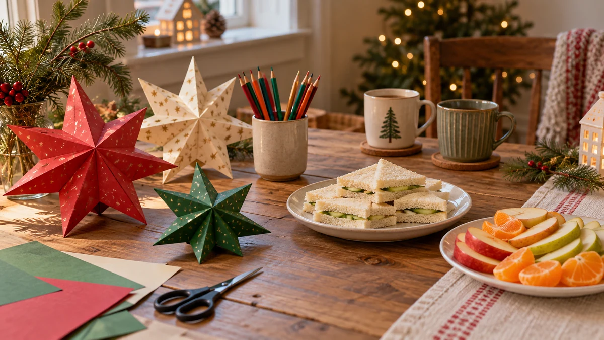 Christmas crafts with sandwiches and sliced fruit