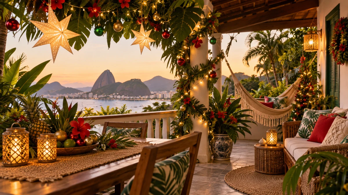 Christmas decorations on a tropical veranda Christmas decorations on a tropical veranda