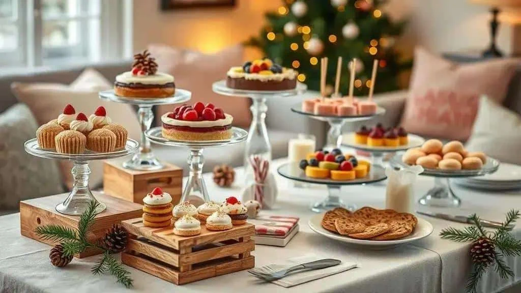 Christmas dessert display arranged at different heights Christmas dessert display arranged at different heights