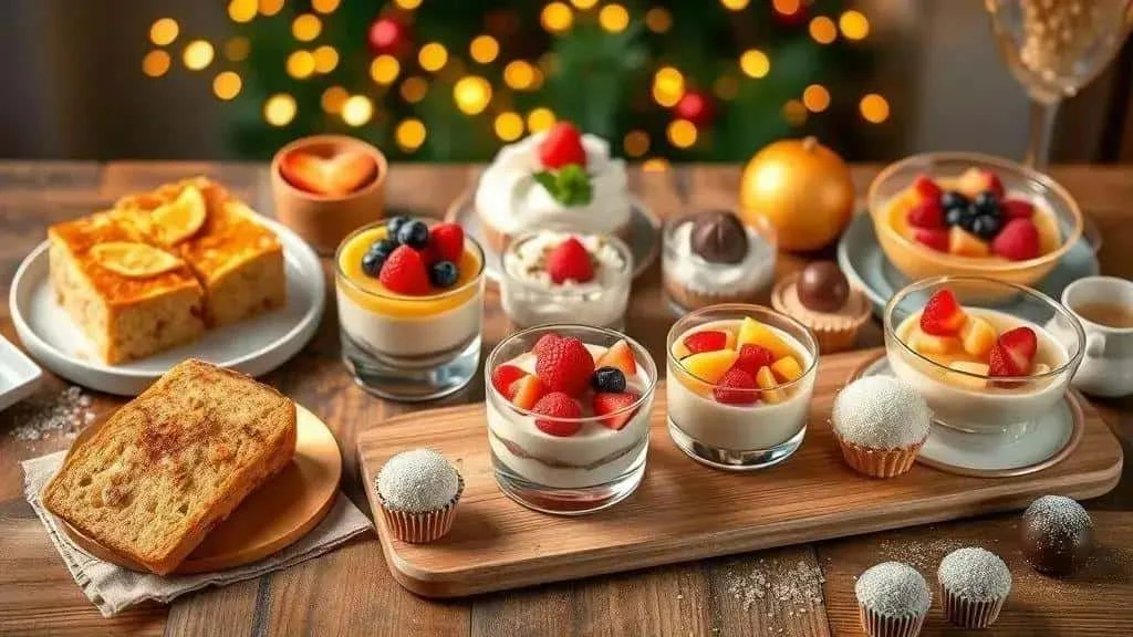 Christmas dessert selection with fruit and brioche
