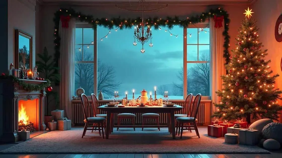 Christmas dining room with seasonal decorations