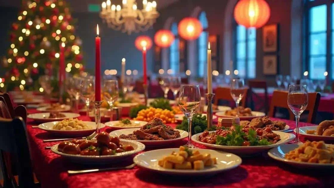 Christmas dinner dishes on a table