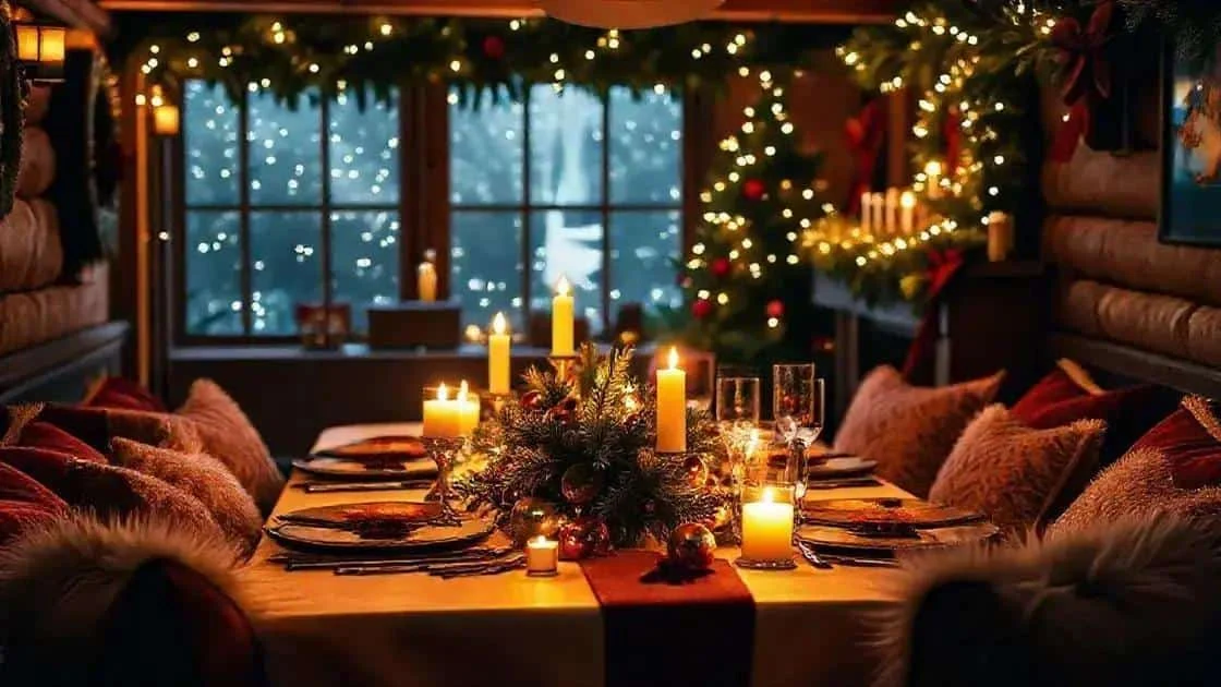 Christmas dinner table with warm festive lighting