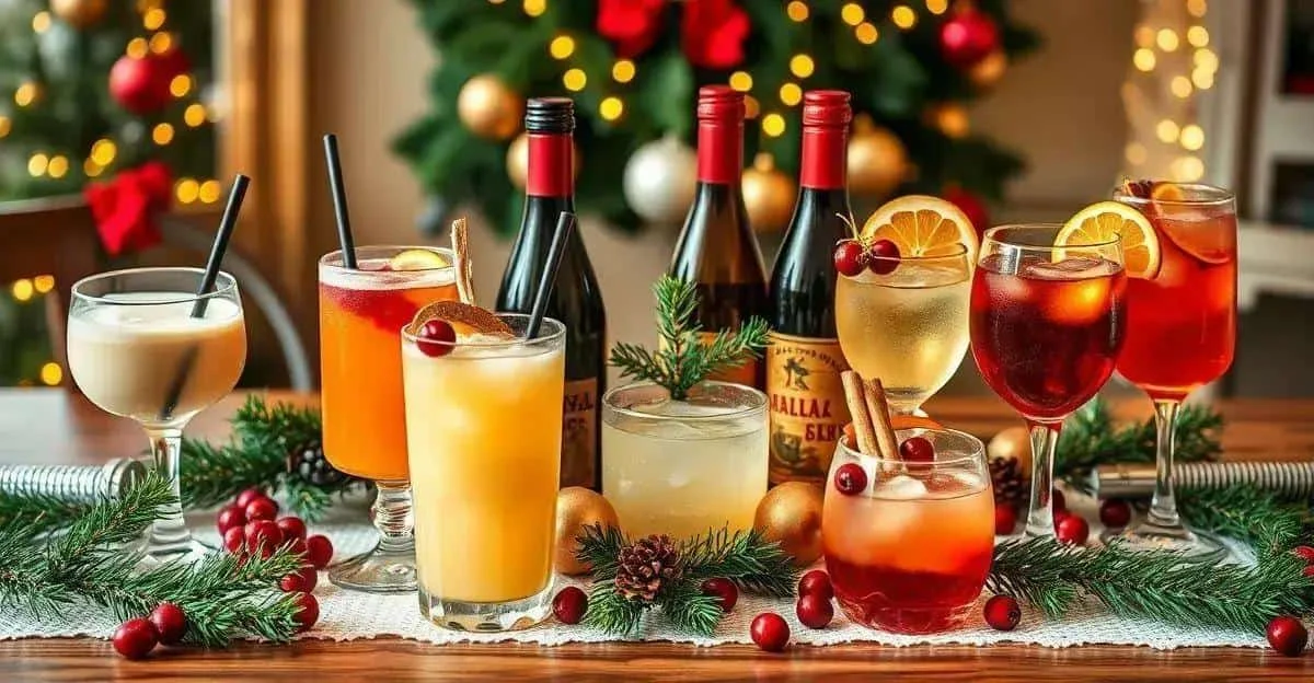 Christmas drinks and bottles on a festive table