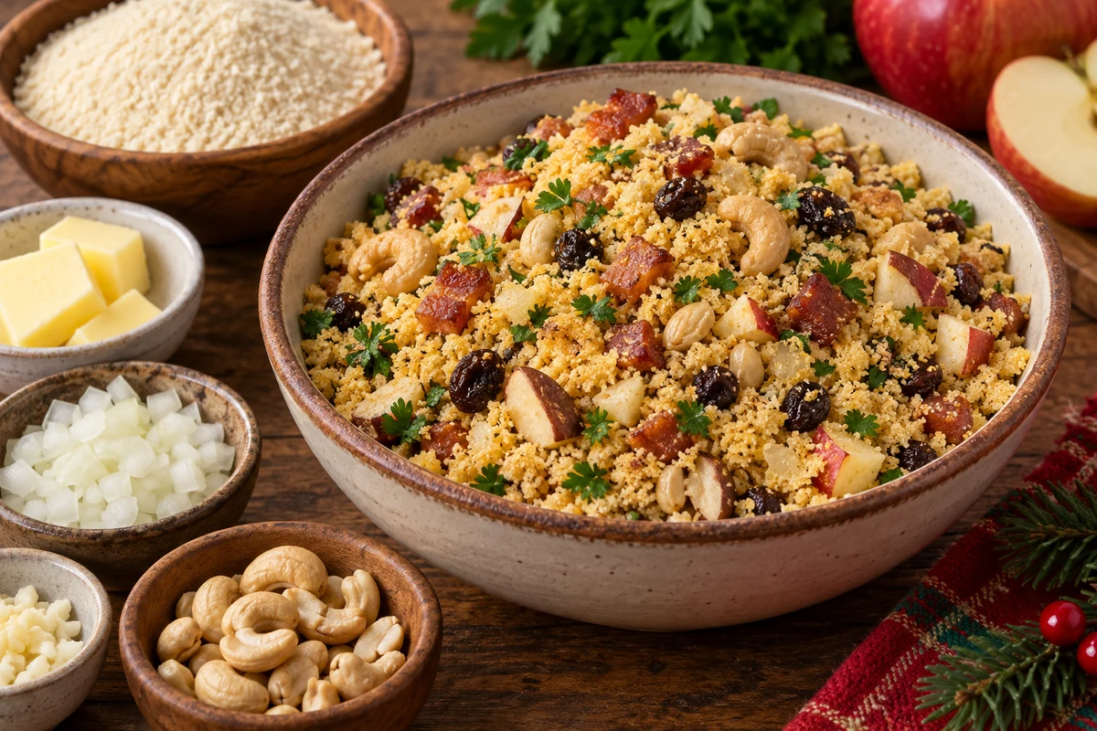 Christmas farofa with nuts and its ingredients Christmas farofa with nuts and its ingredients