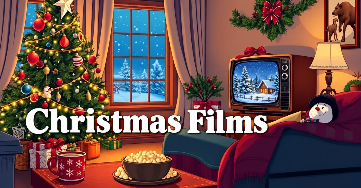 Christmas Films illustration with a television and festive decorations