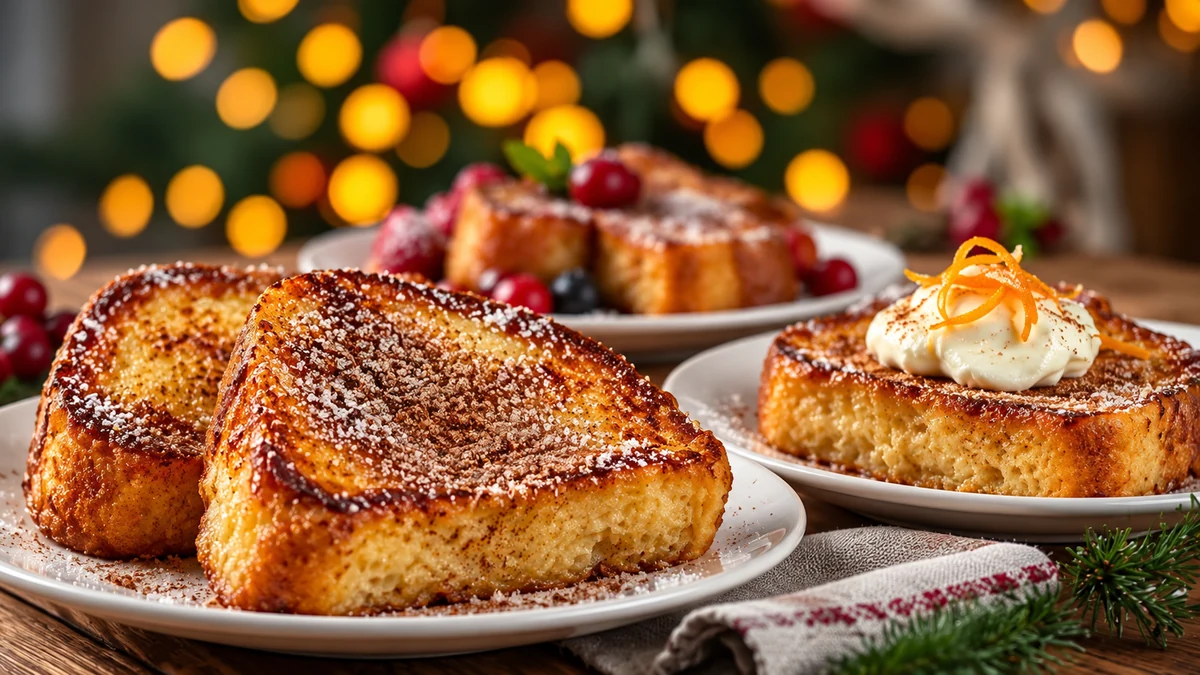Christmas French toast with cinnamon sugar, mascarpone and berries