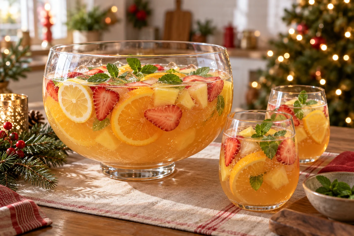 Christmas fruit punch with citrus slices